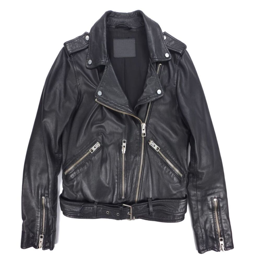 ALLSAINTS Balfern Leather Biker Jacket Black Moto Grunge Minimal Quiet Luxury